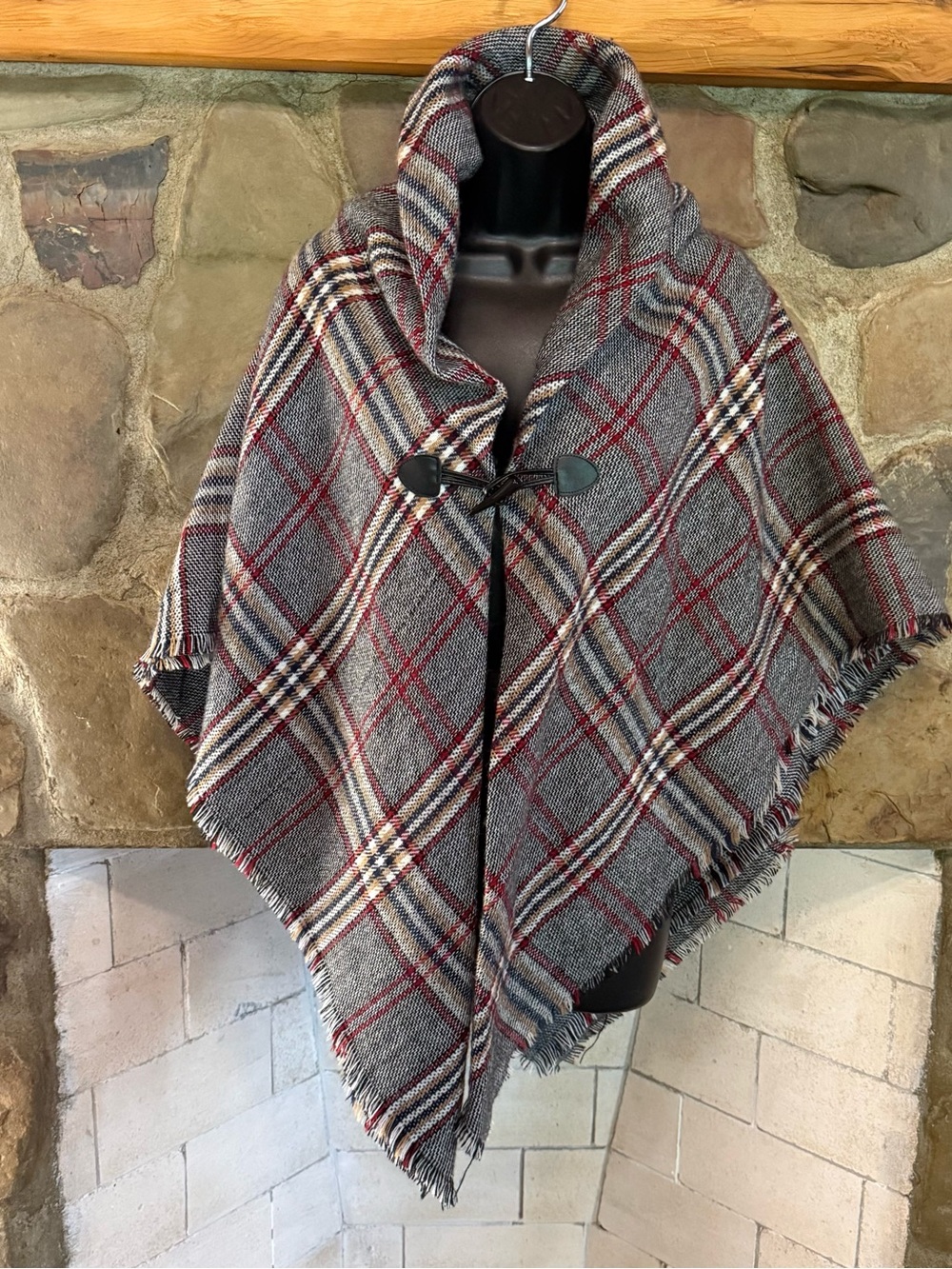 Plaid Toggle Shawl Shrug Blanket Sweater Fall Winter Style